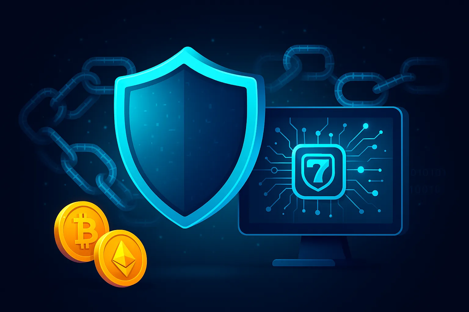 Digital security shield representing safe cryptocurrency payments in online gambling.